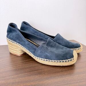 Tory Burch Positano Leather Slip-On Heel Loafer Espadrille